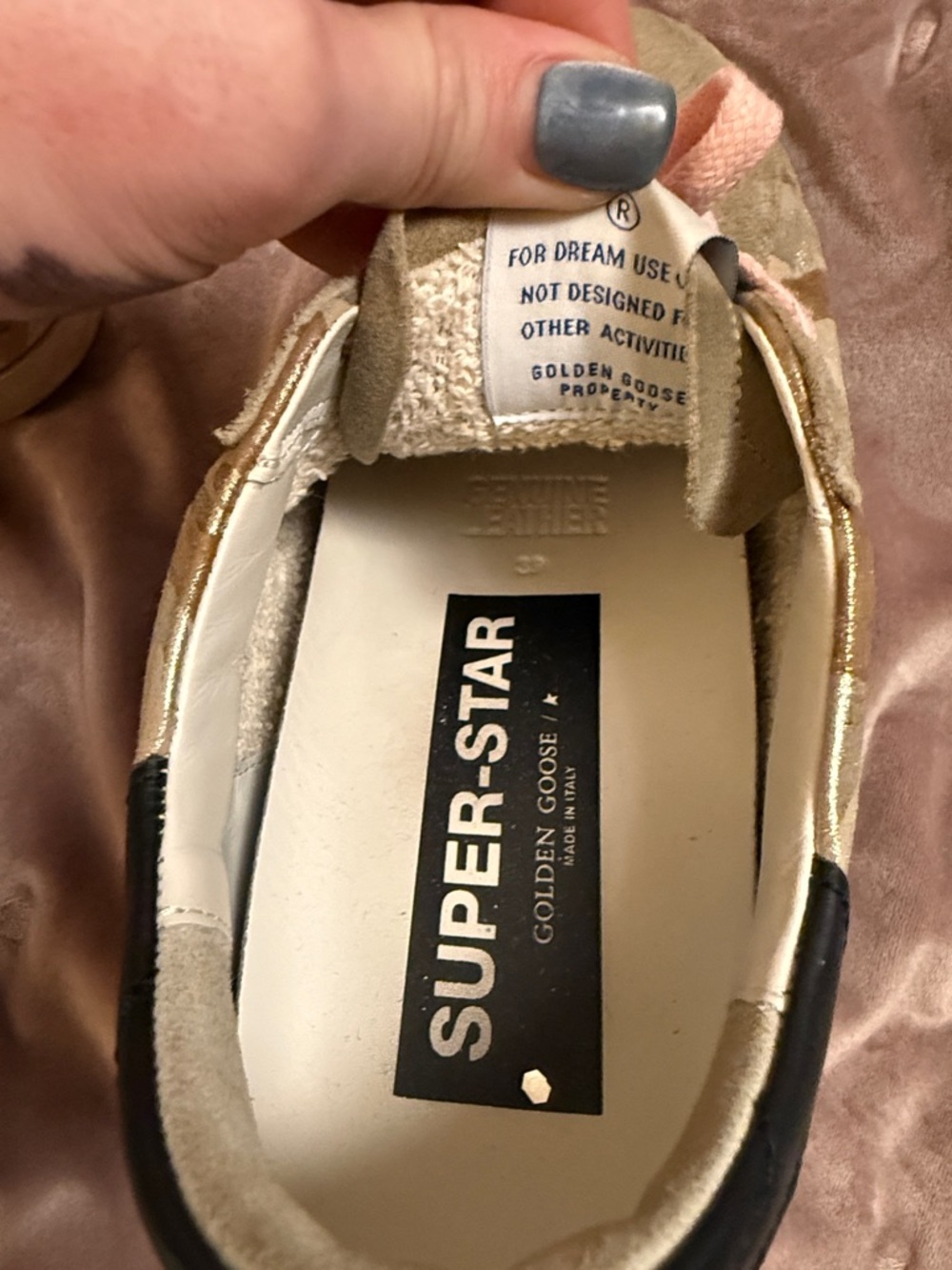 Golden Goose Super-Star Beige Camo Sneakers with Pink Laces - Picture 2 of 7